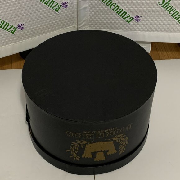 Vintage Goorin Bros Cardboard Hat Box Strap Storage Container Black Gold Logo - Picture 9 of 14